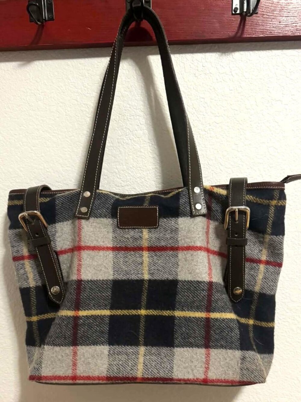 Dover Saddlery Wool Tartan Zippered Handbag with leather straps!